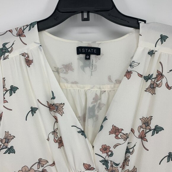 1.State Dress Belle Midi White Floral V Neck Button Down Tie Sleeve NWT - Picture 3 of 11